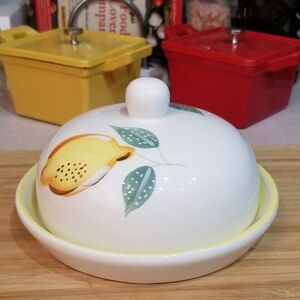 Home Handpainted Lemon Pattern 2005 Dome Covered Butter Dish‎